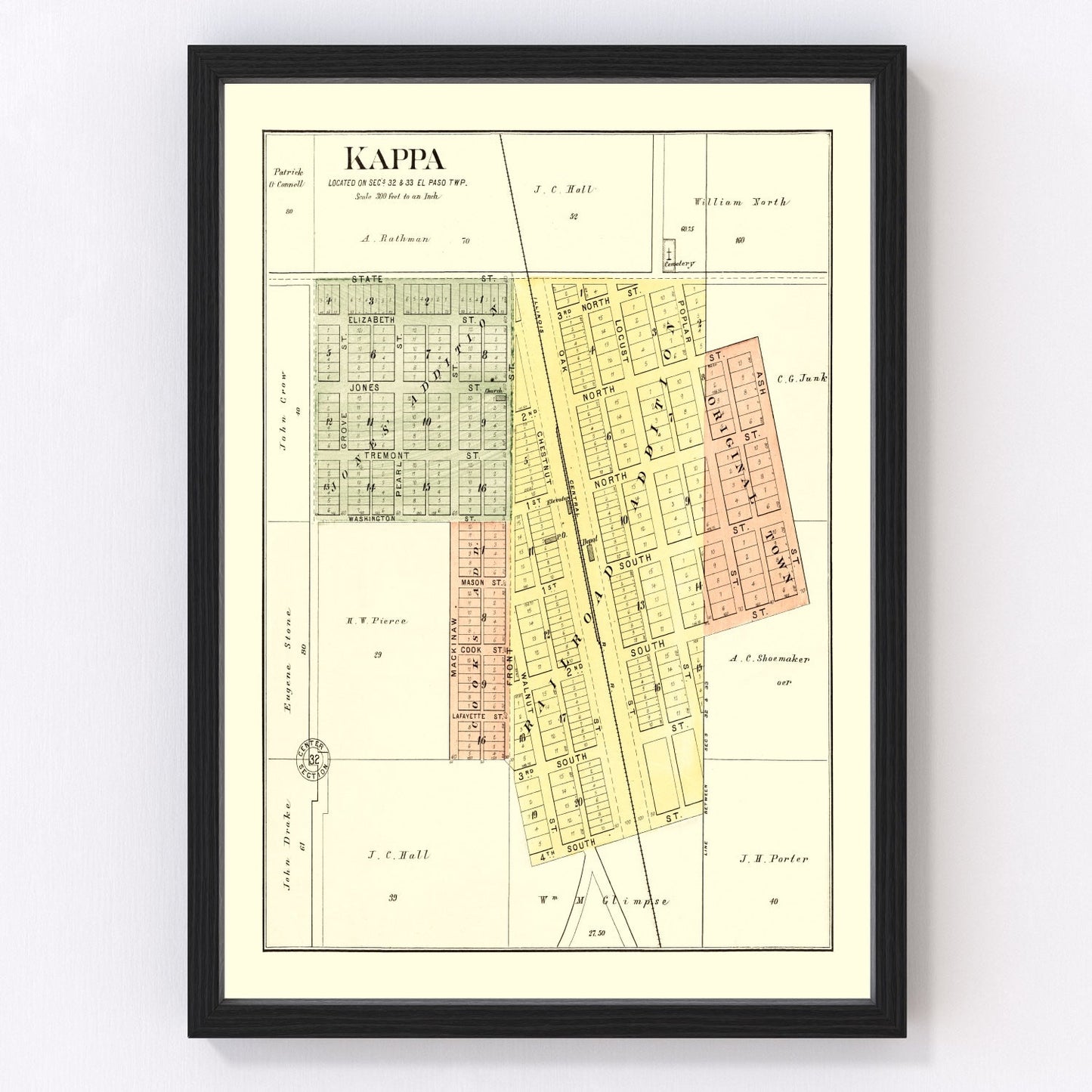 Vintage map of Kappa, Illinois, 1893
