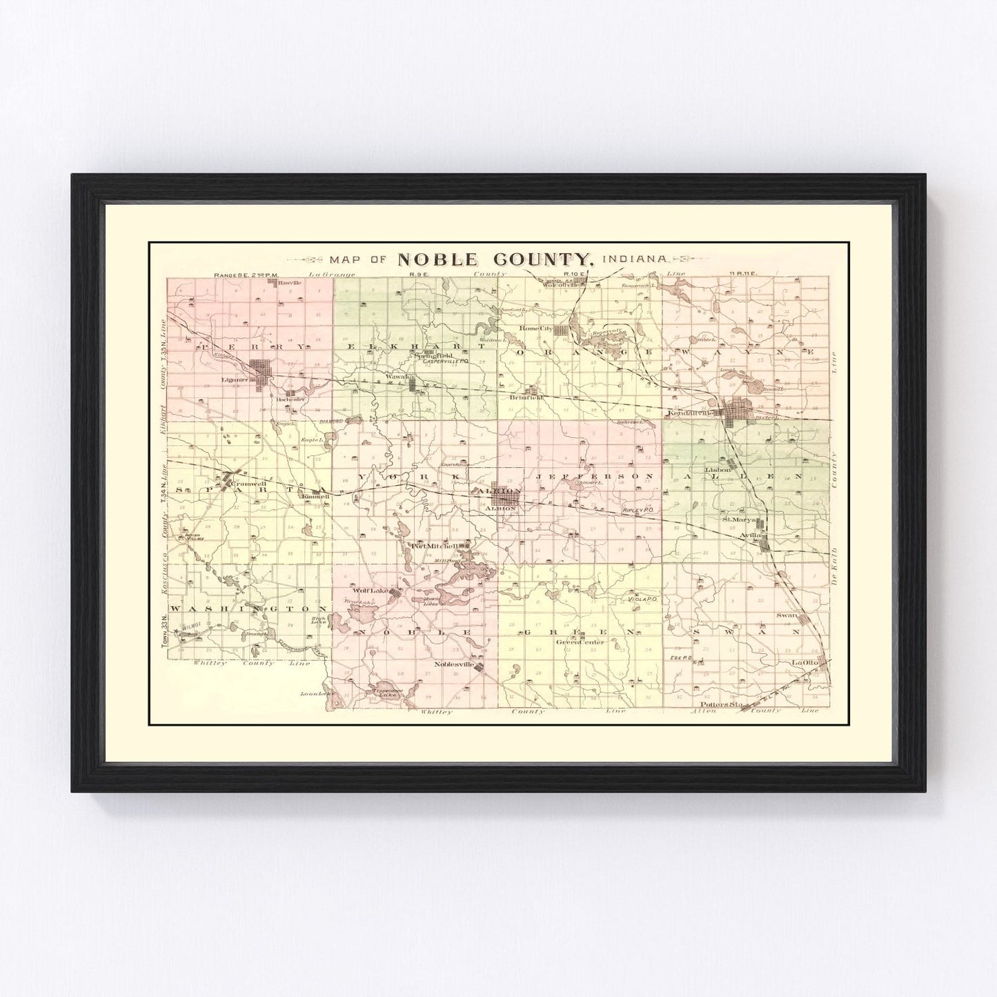 vintage map of Noble County, Indiana, 1893