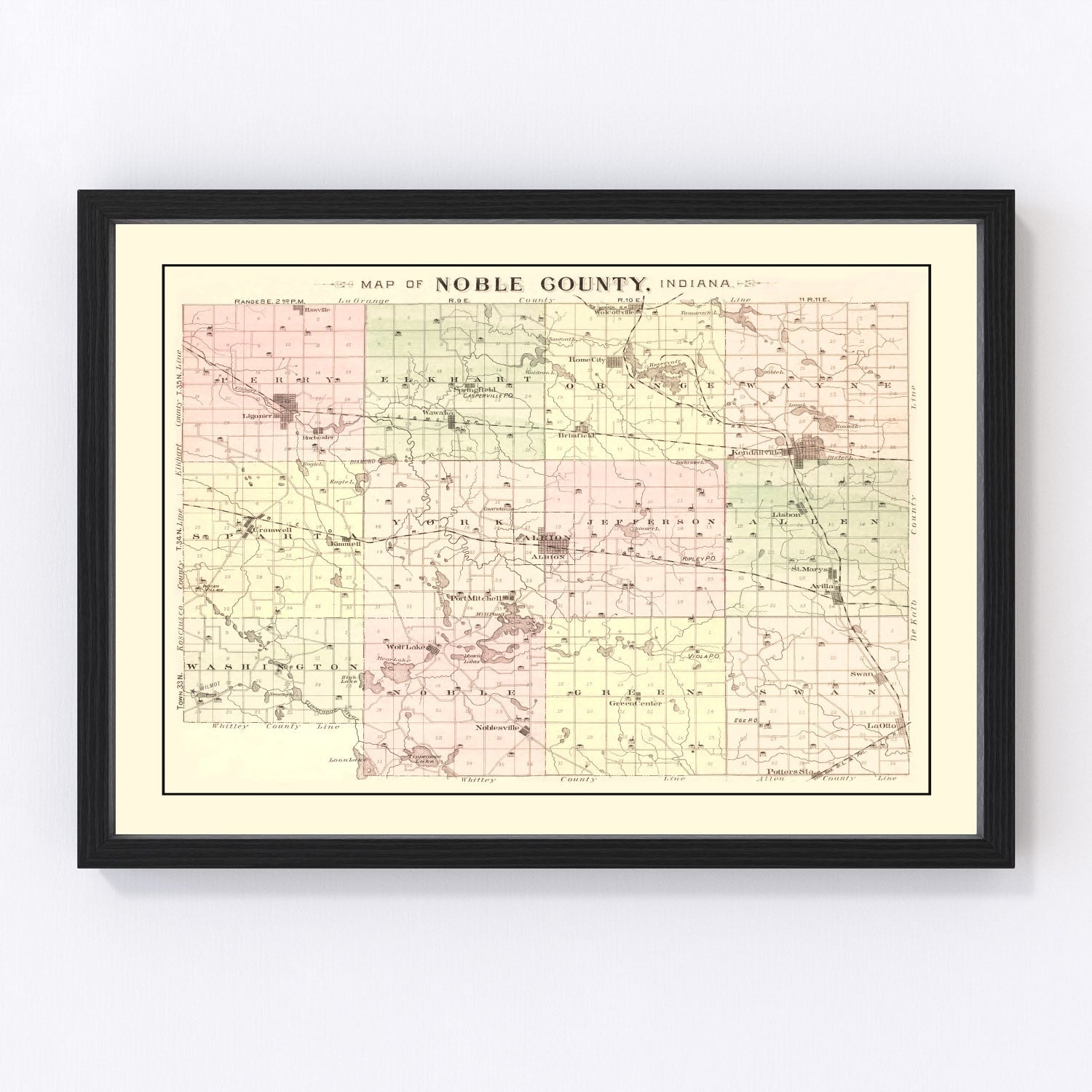 vintage map of Noble County, Indiana, 1893