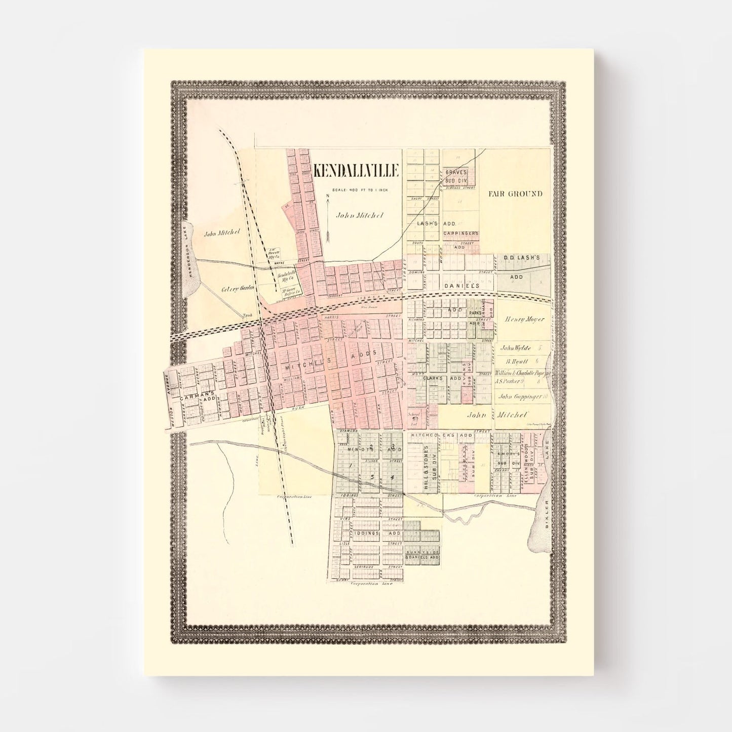 Vintage Map of Kendallville, Indiana, 1893