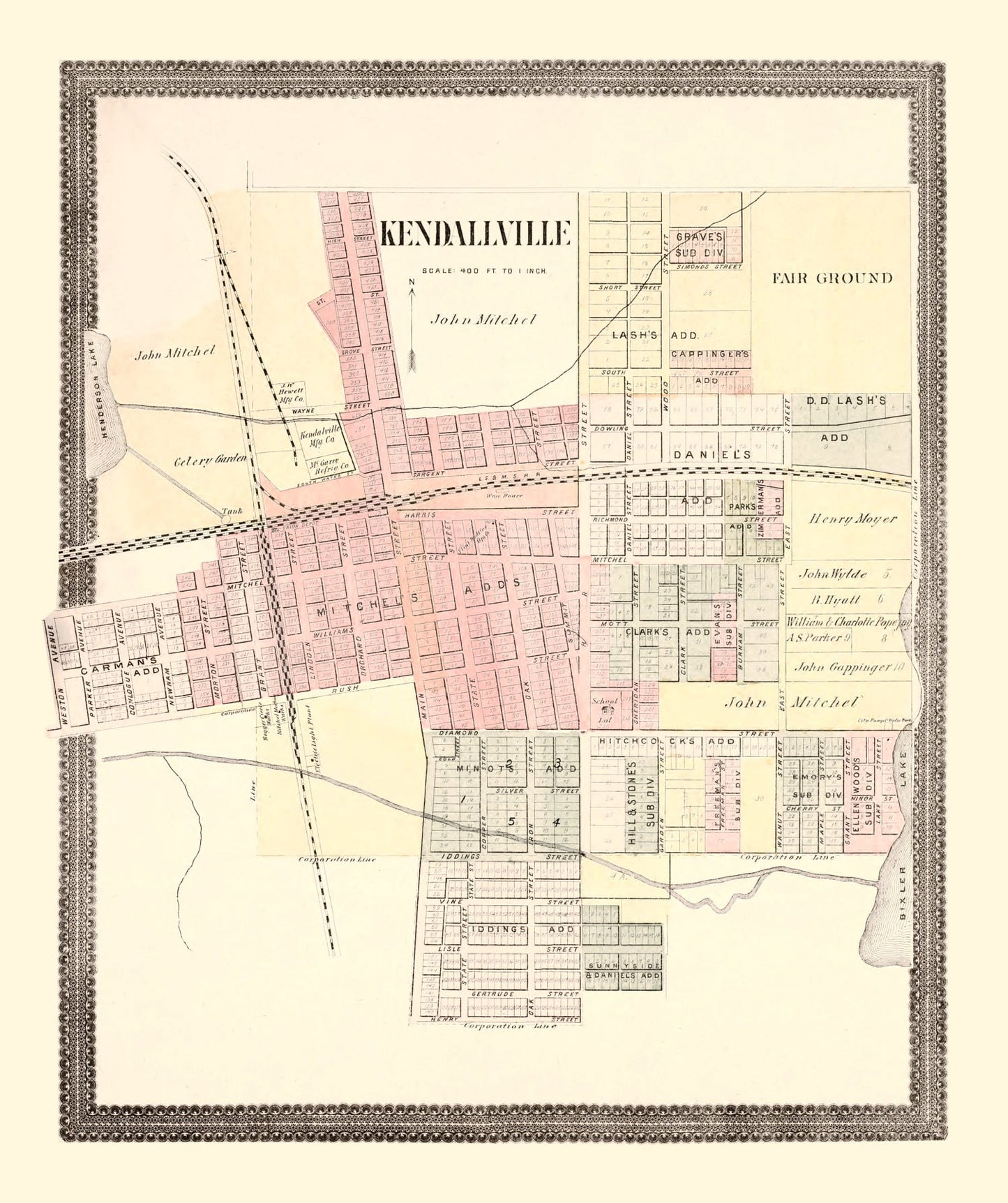 Vintage Map of Kendallville, Indiana, 1893