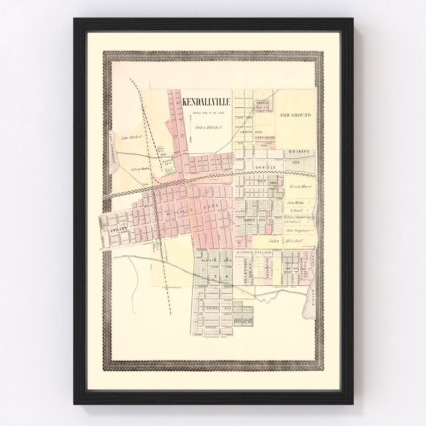 Vintage map of Kendallville, Indiana, 1893