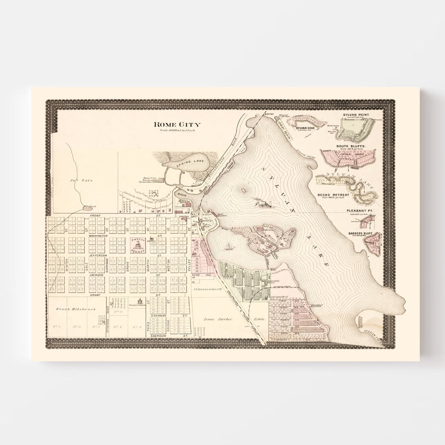 Vintage Map of Rome City, Indiana, 1893