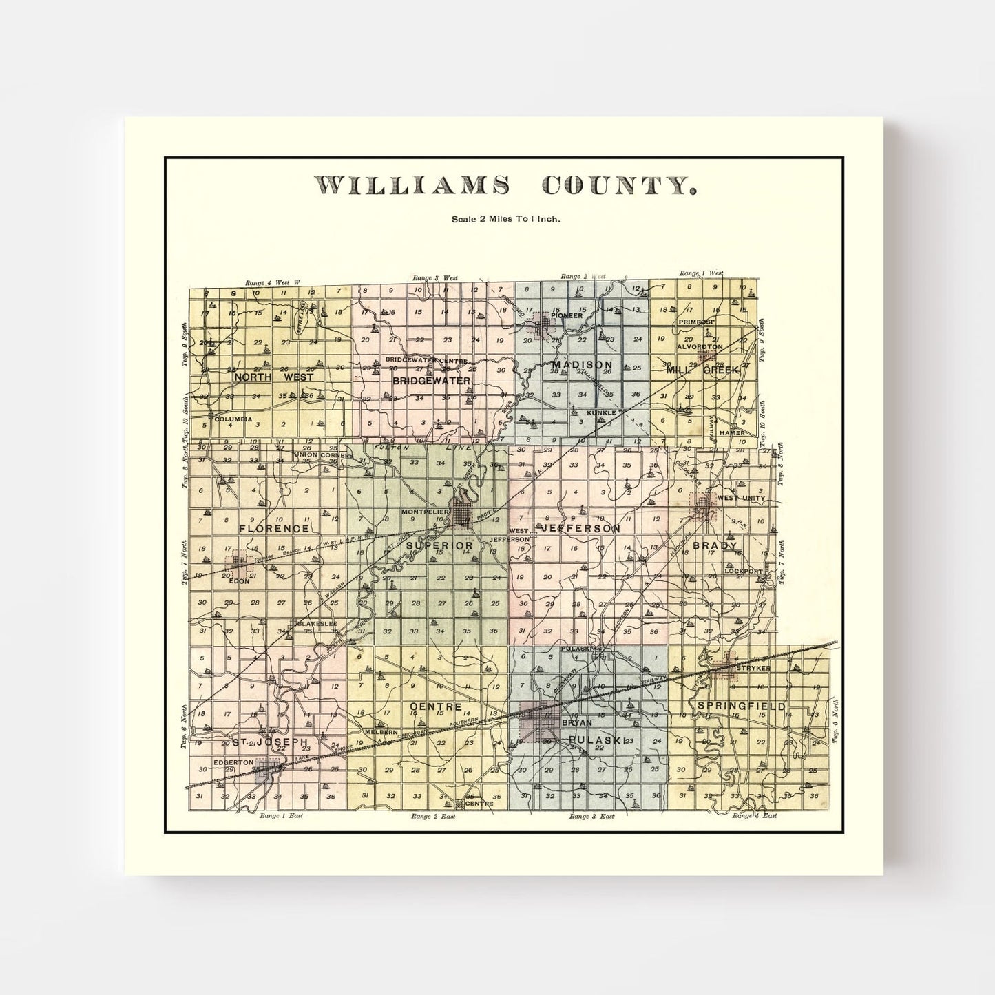 Vintage Map of Williams County, Ohio 1894