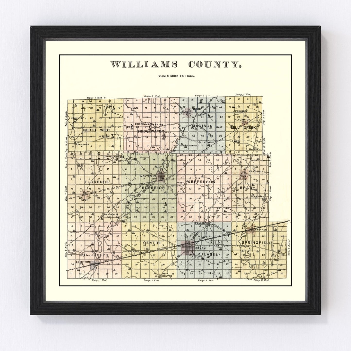 Vintage map of Williams County, Ohio, 1894 - Bryan area restored cartographic print