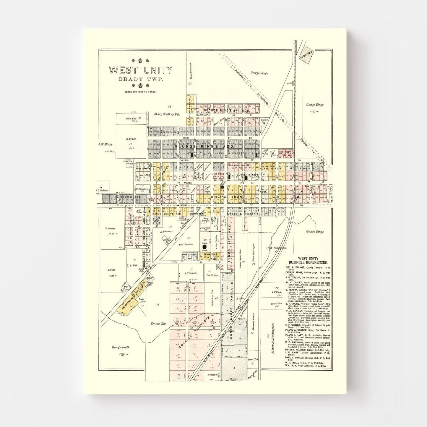 Vintage Map of West Unity, Ohio 1894