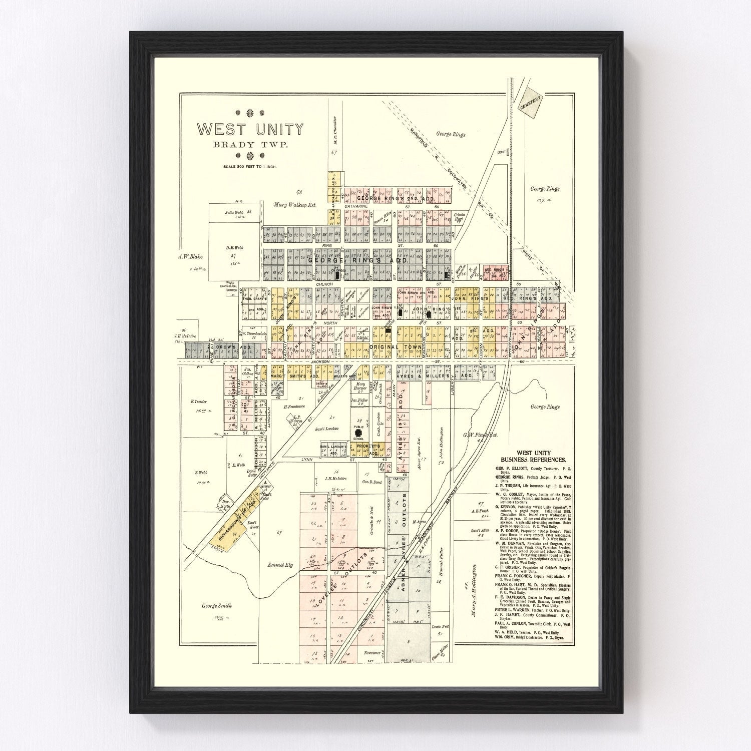 Vintage map of West Unity, Ohio, 1894 - Williams County restored cartographic print