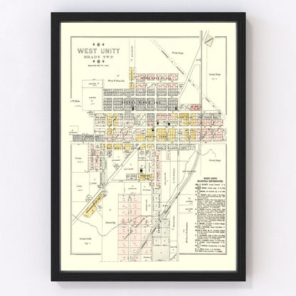 Vintage map of West Unity, Ohio, 1894 - Williams County restored cartographic print
