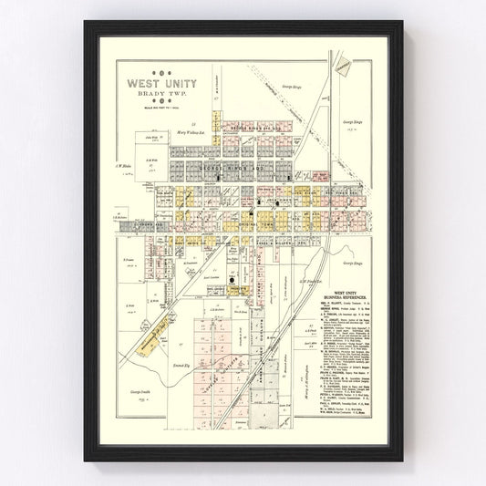 Vintage map of West Unity, Ohio, 1894 - Williams County restored cartographic print