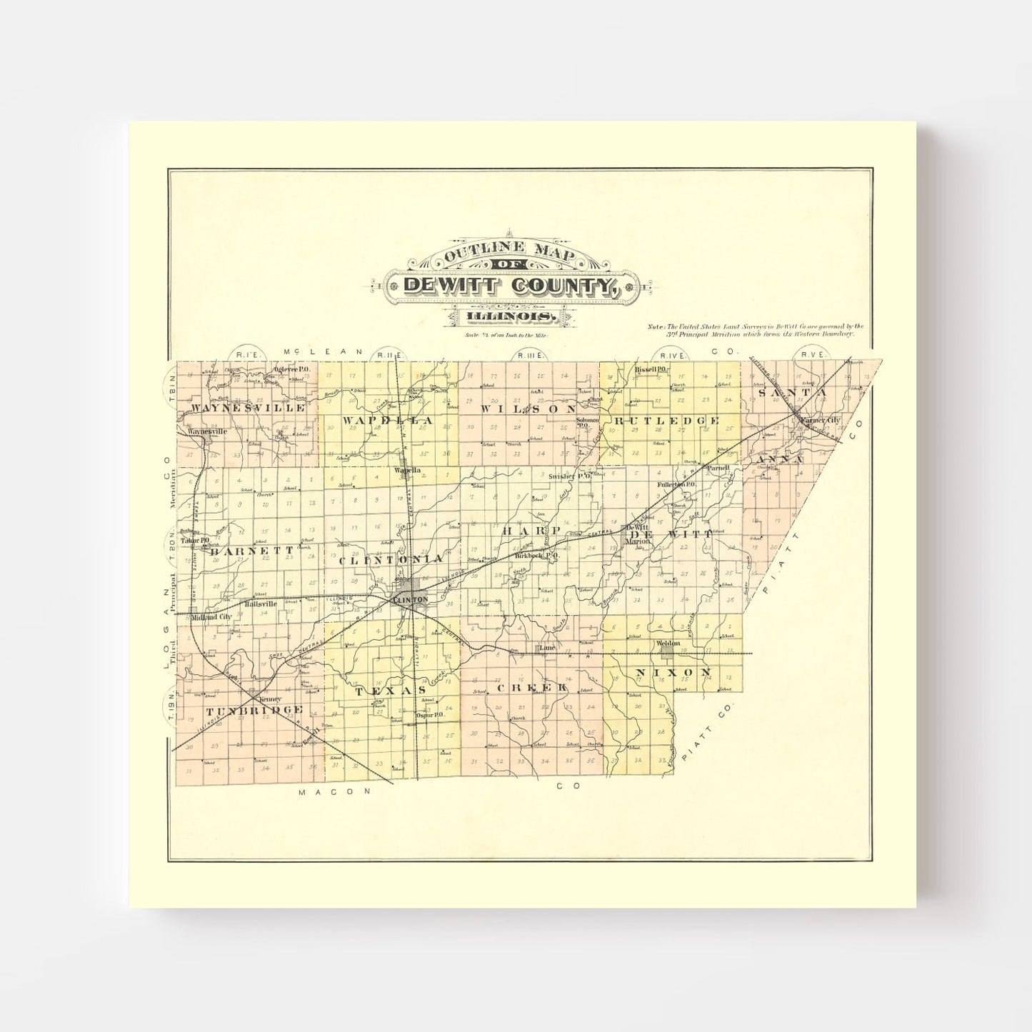 Vintage Map of De Witt County, Illinois, 1894