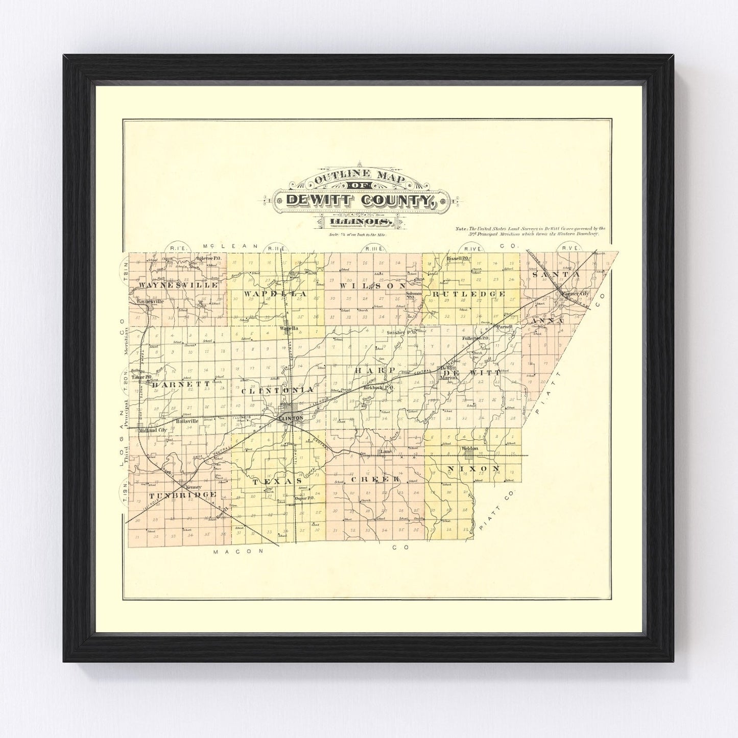 Vintage map of De Witt County, Illinois, 1894