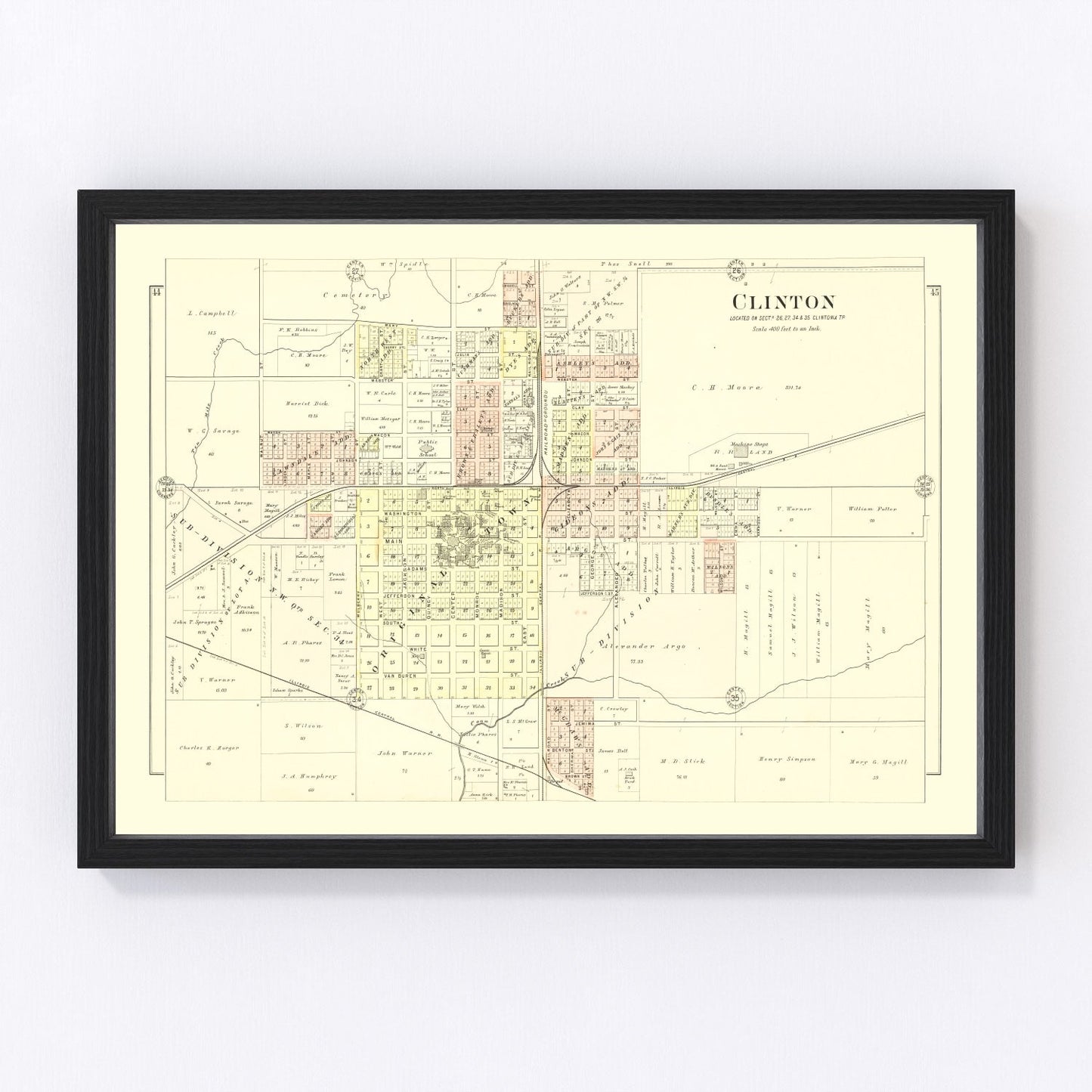 vintage map of Clinton, Illinois, 1894