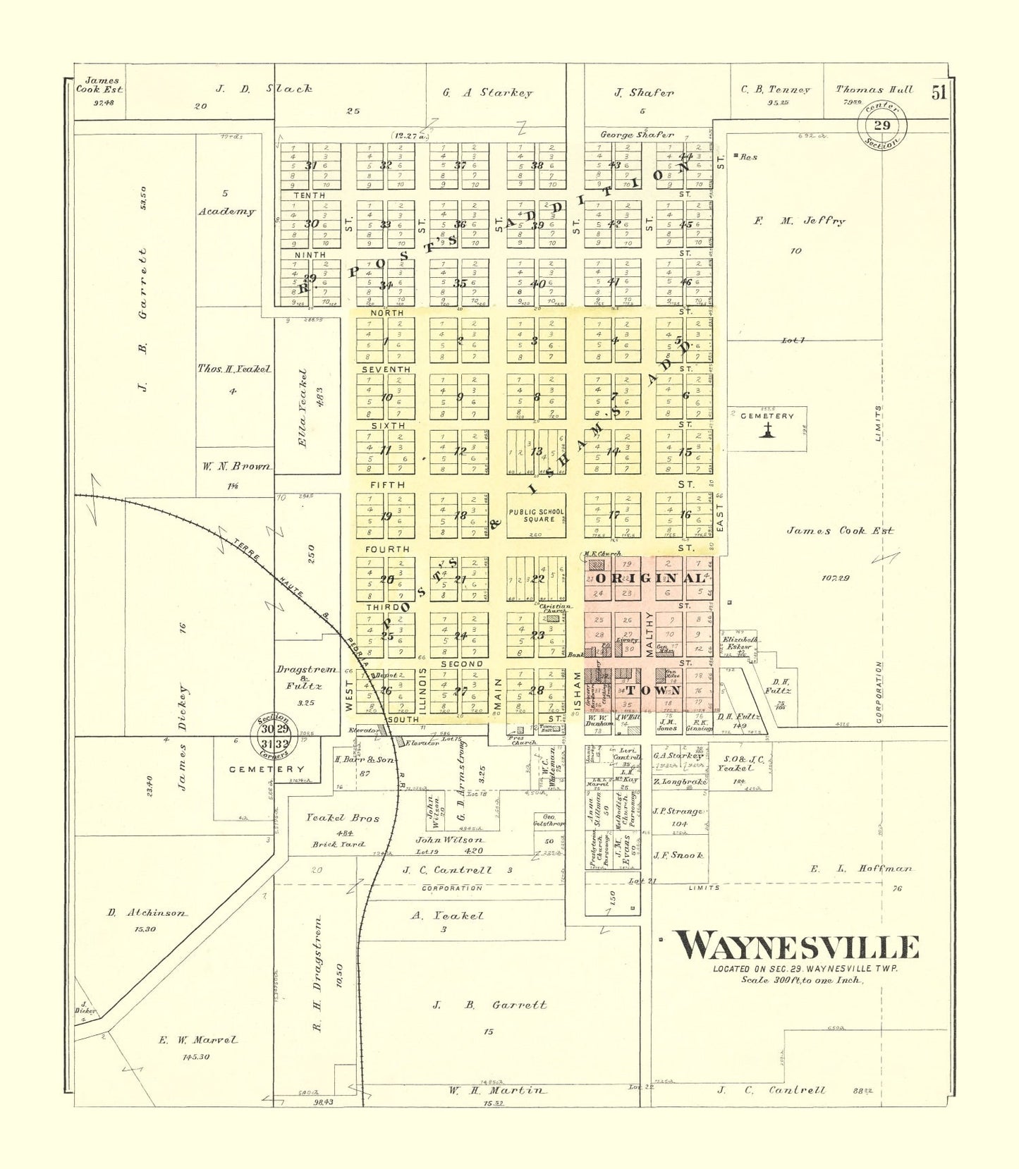 Vintage Map of Waynesville, Illinois 1894