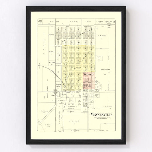 Vintage map of Waynesville, Illinois 1894, De Witt County village restored print