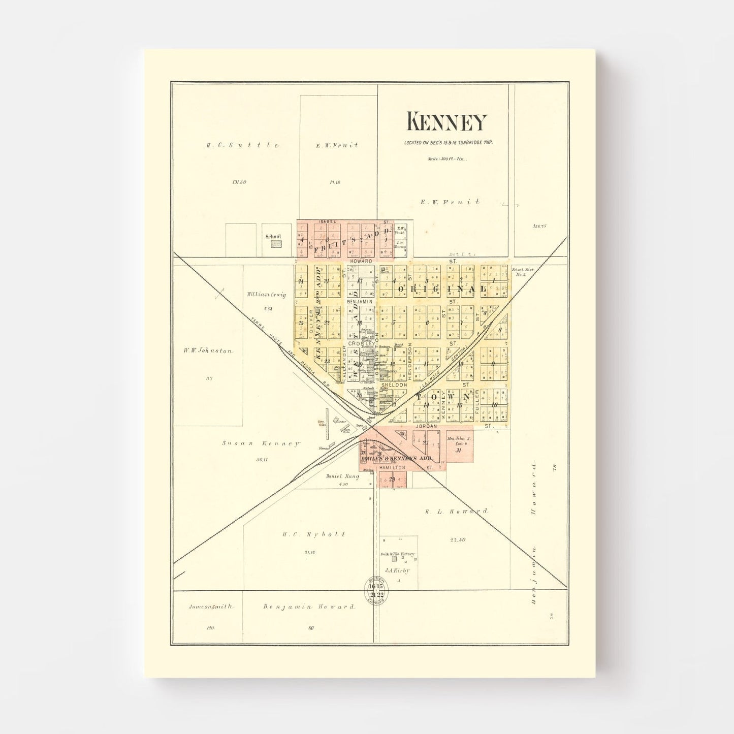 Vintage Map of Kenney, Illinois, 1894
