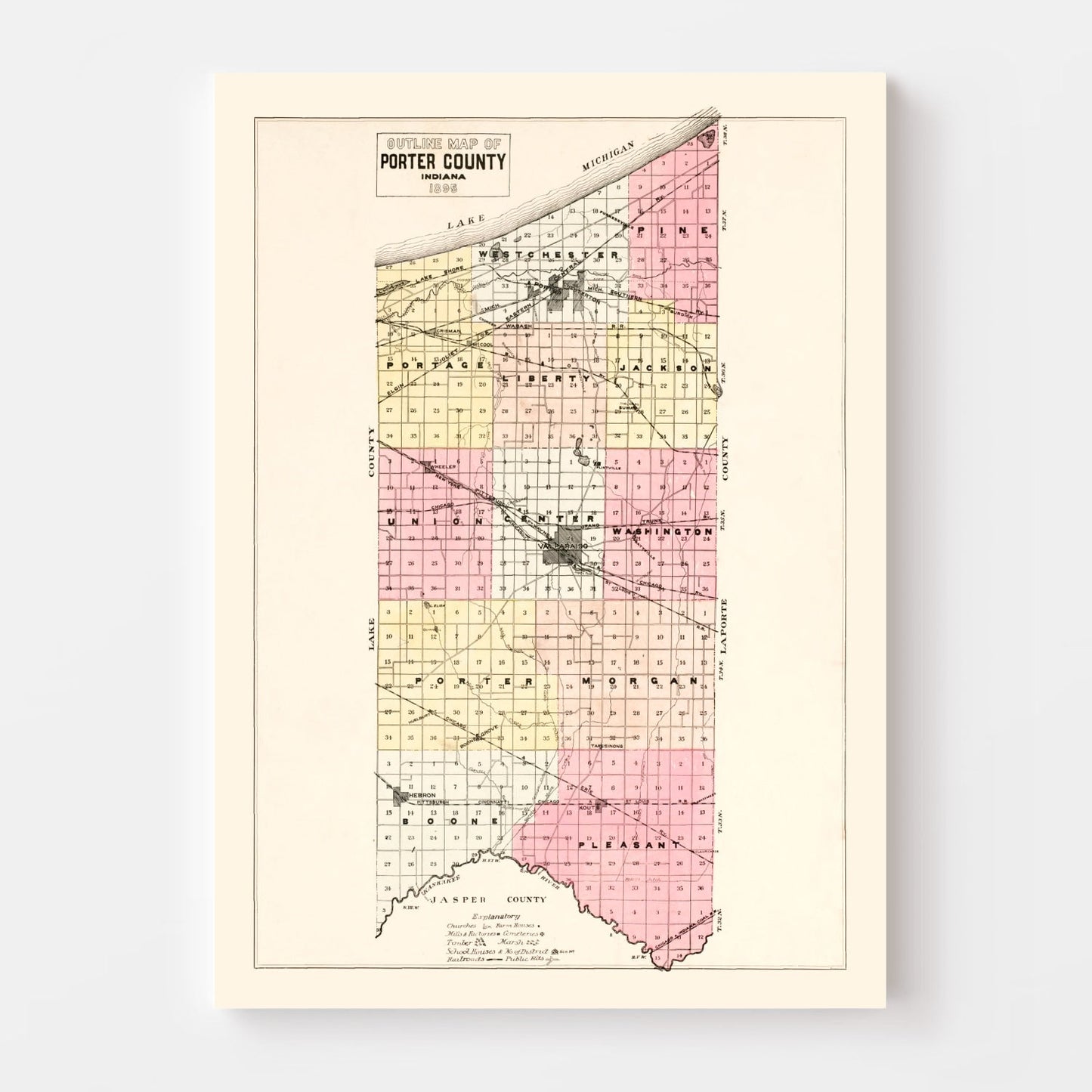 Vintage Map of Porter County, Indiana, 1895