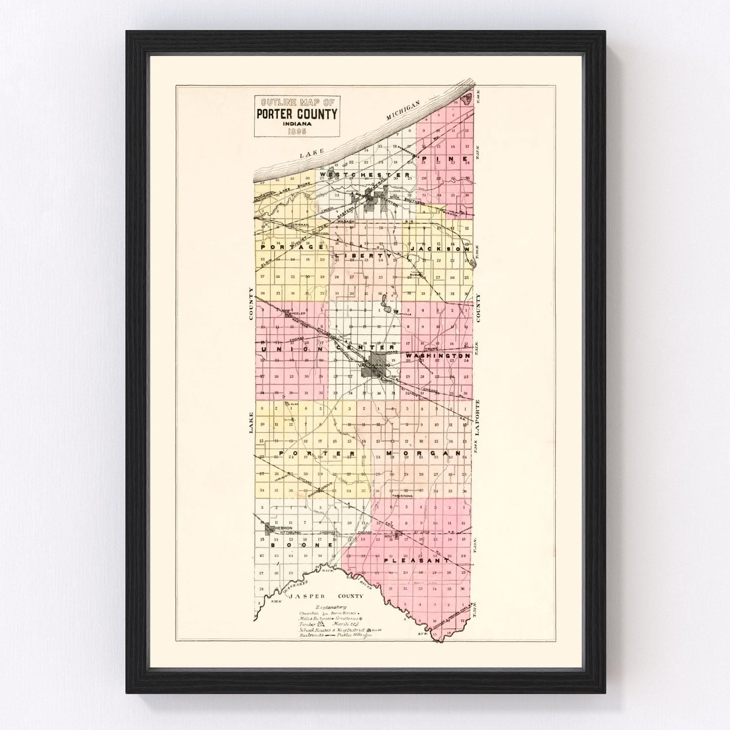 Vintage map of Porter County, Indiana, 1895