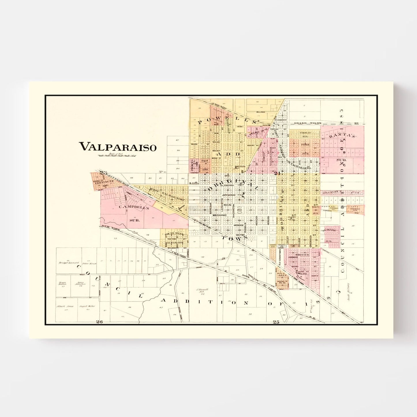 Vintage Map of Valparaiso, Indiana, 1895