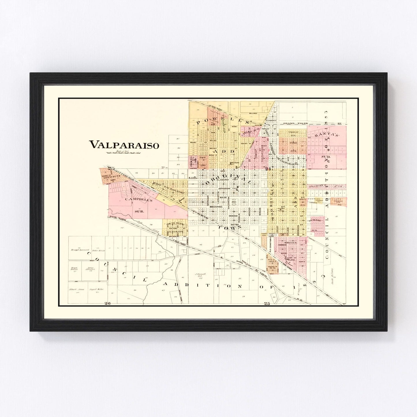 Vintage map of Valparaiso, Indiana, 1895