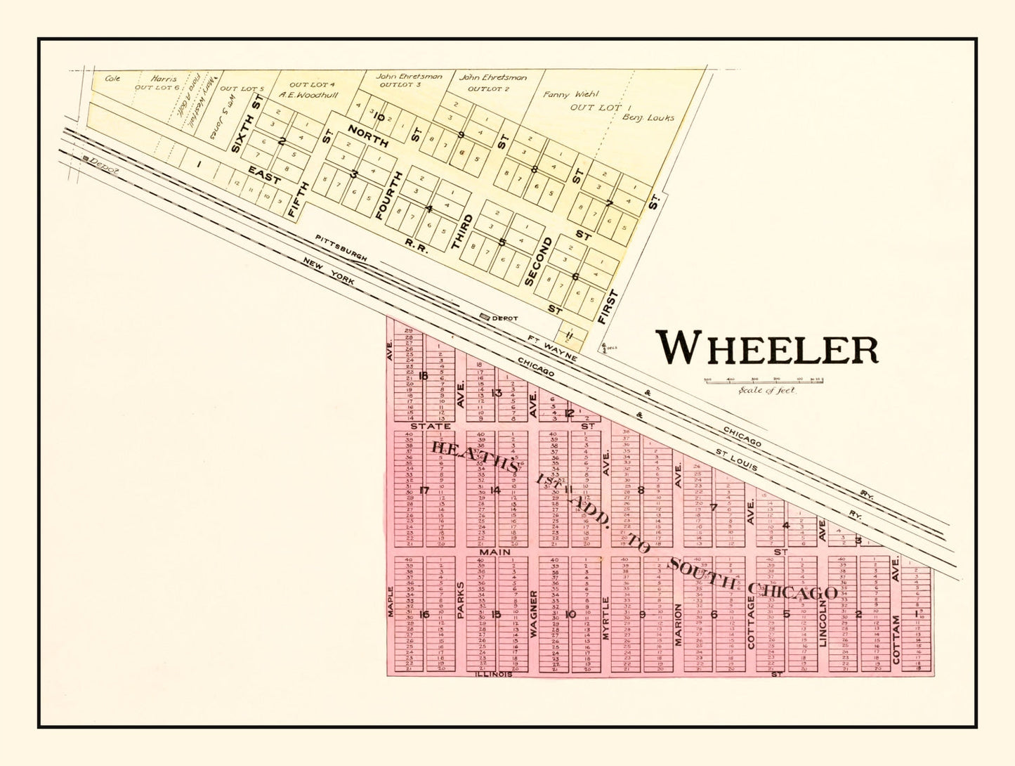Vintage Map of Wheeler, Indiana, 1895