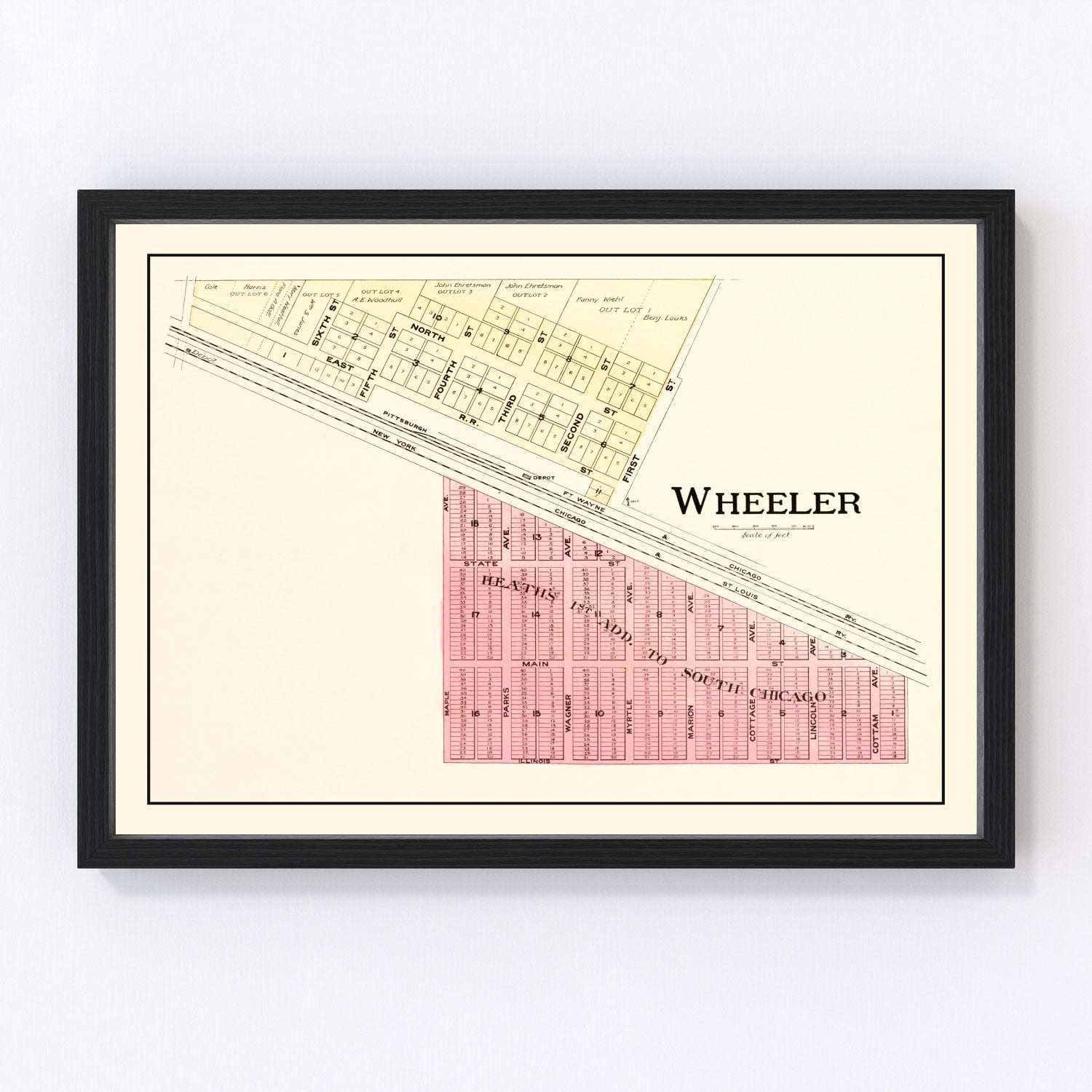 Vintage map of Wheeler, Indiana, 1895, Porter County farm community