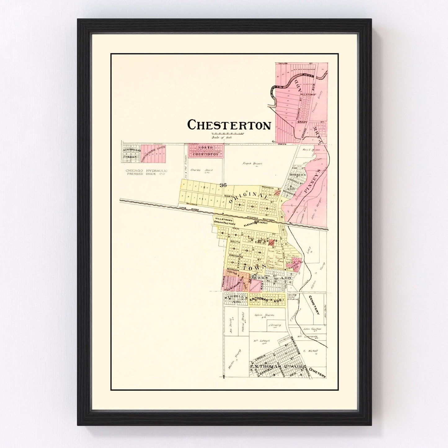 Vintage map of Chesterton, Indiana, 1895, digitally restored