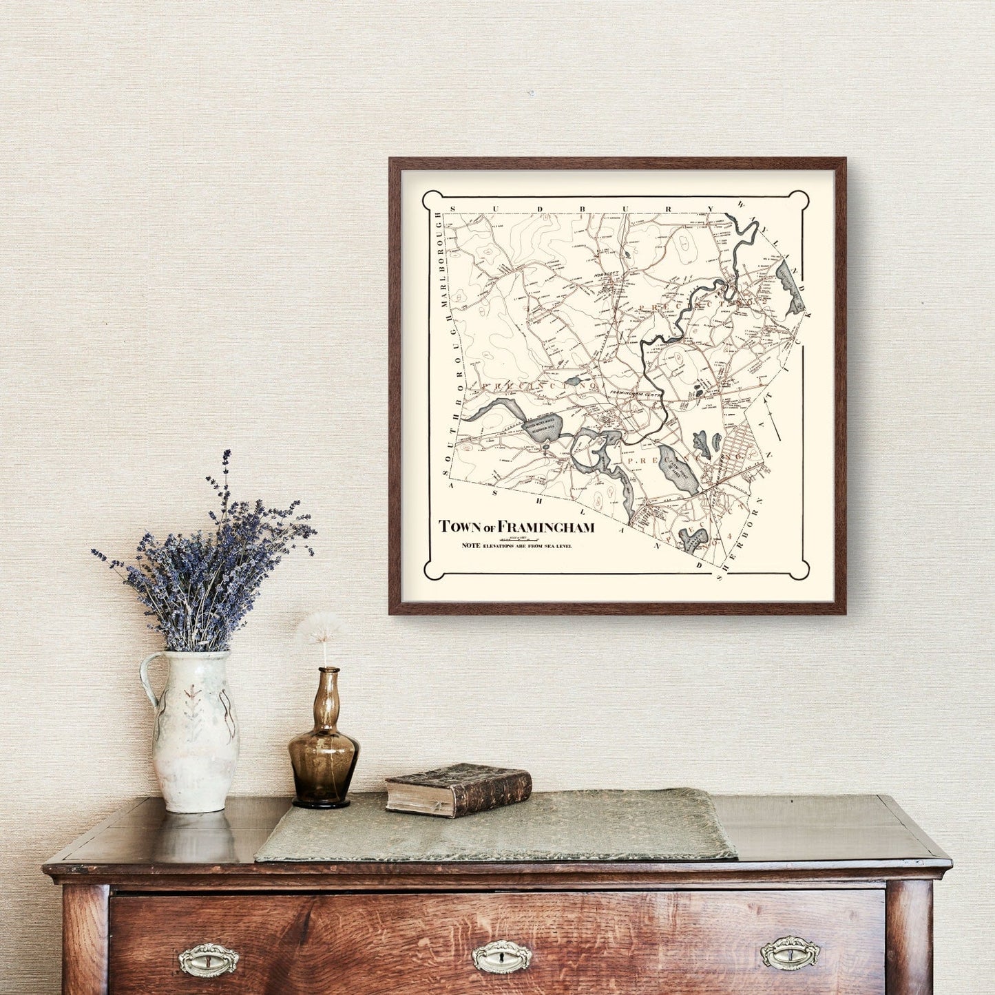 Vintage Map of Framingham, Massachusetts, 1895