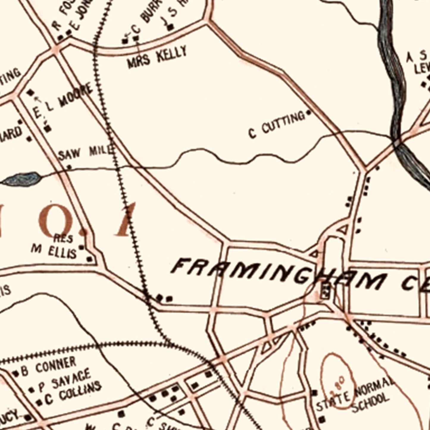 Vintage Map of Framingham, Massachusetts, 1895