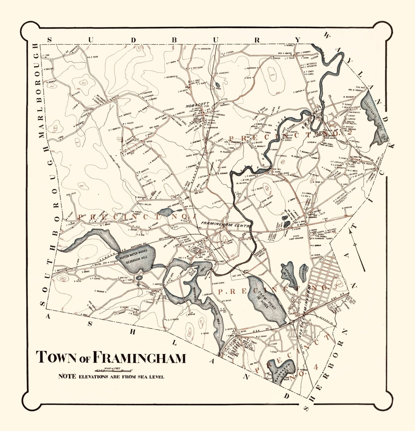 Vintage Map of Framingham, Massachusetts, 1895