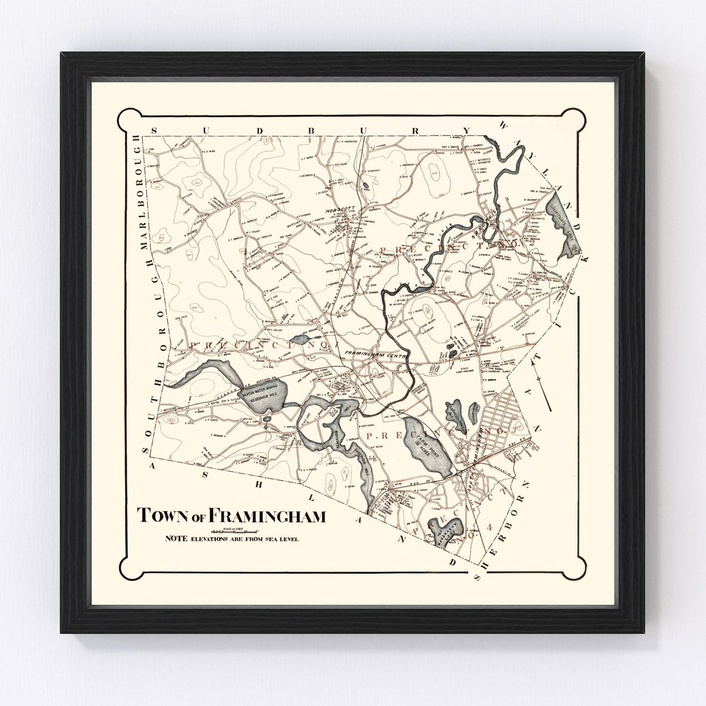 vintage map of Framingham, Massachusetts, 1895