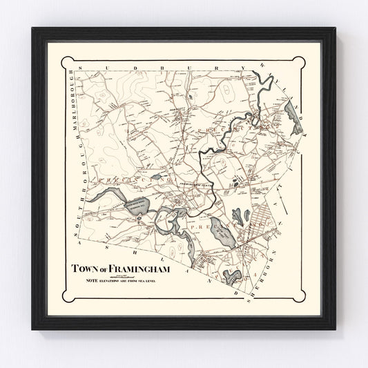 vintage map of Framingham, Massachusetts, 1895