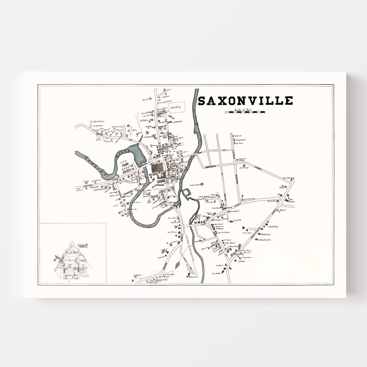 Vintage Map of Saxonville, Massachusetts, 1895
