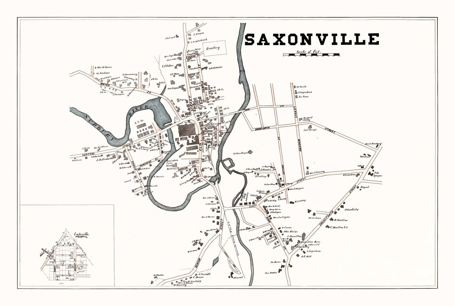 Vintage Map of Saxonville, Massachusetts, 1895