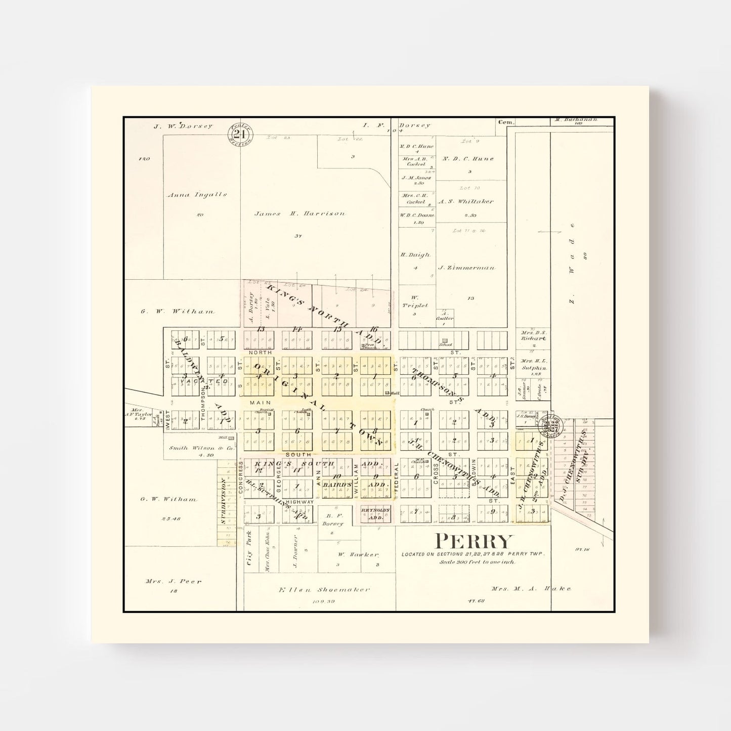 Vintage Map of Perry, Illinois, 1895