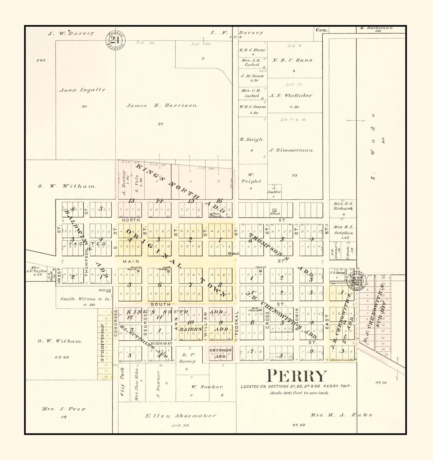 Vintage Map of Perry, Illinois, 1895