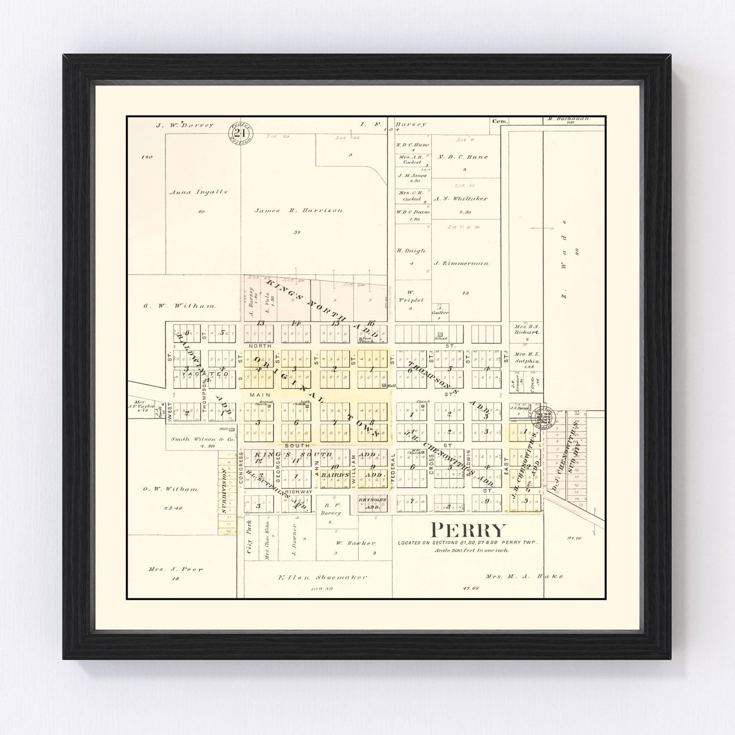 vintage map of Perry, Illinois, 1895
