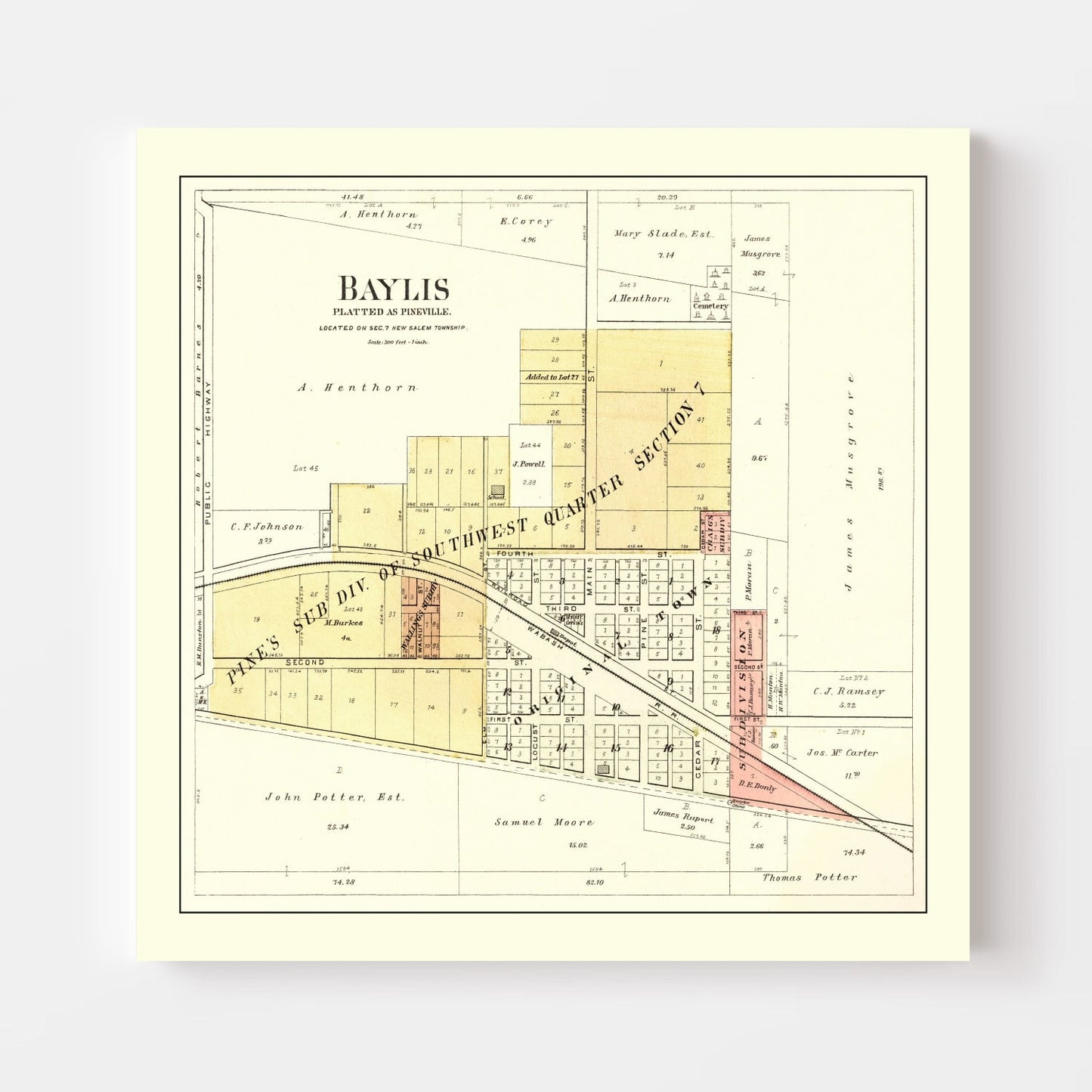 Vintage Map of Baylis, Illinois, 1895