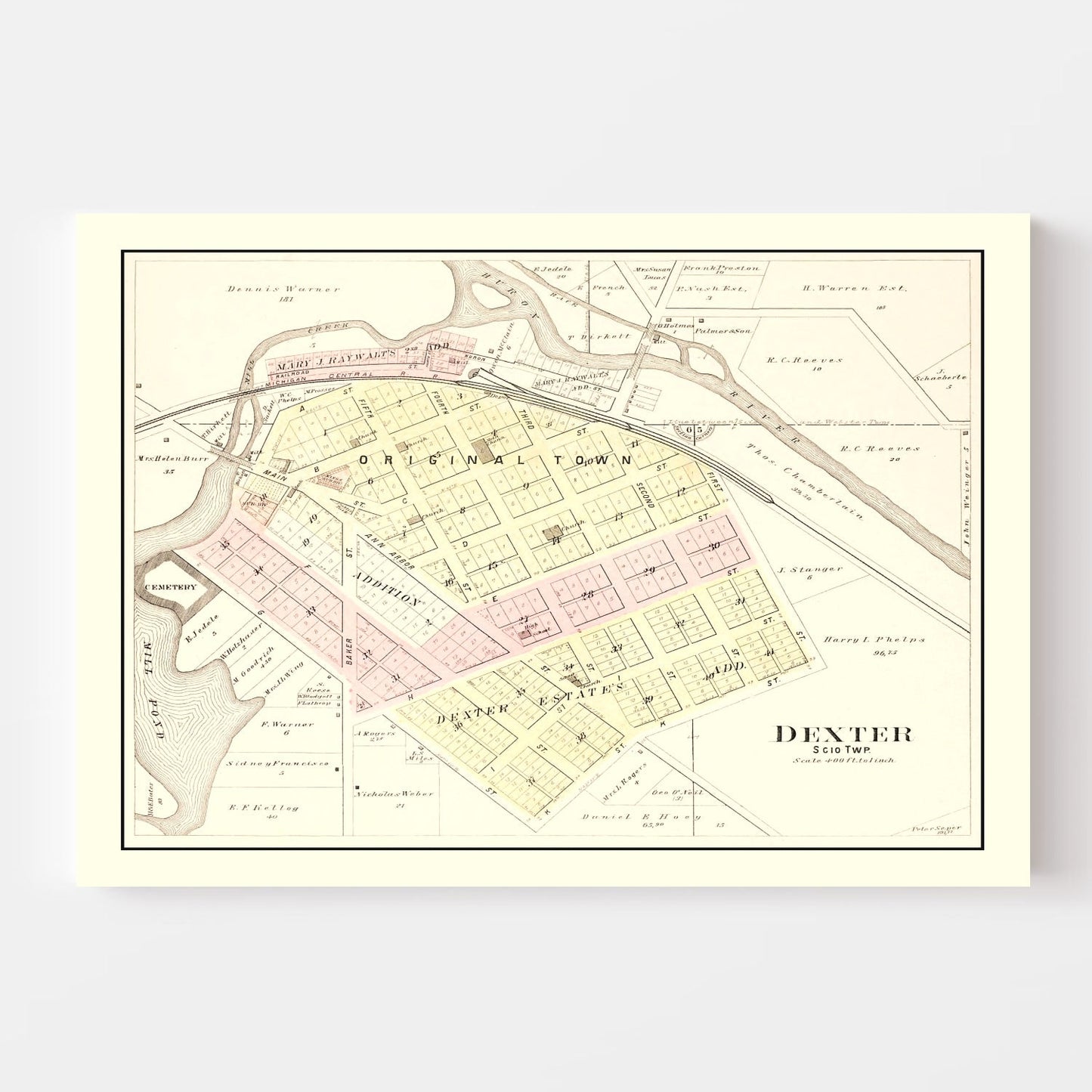 Vintage Map of Dexter, Michigan 1895