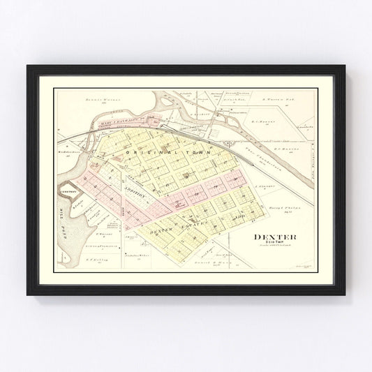 Vintage restored map of Dexter, Michigan, 1895, Washtenaw County village cartography