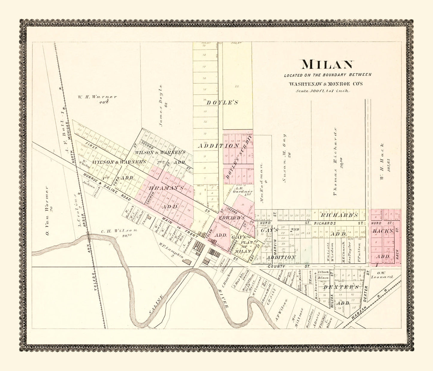 Vintage Map of Milan, Michigan, 1895
