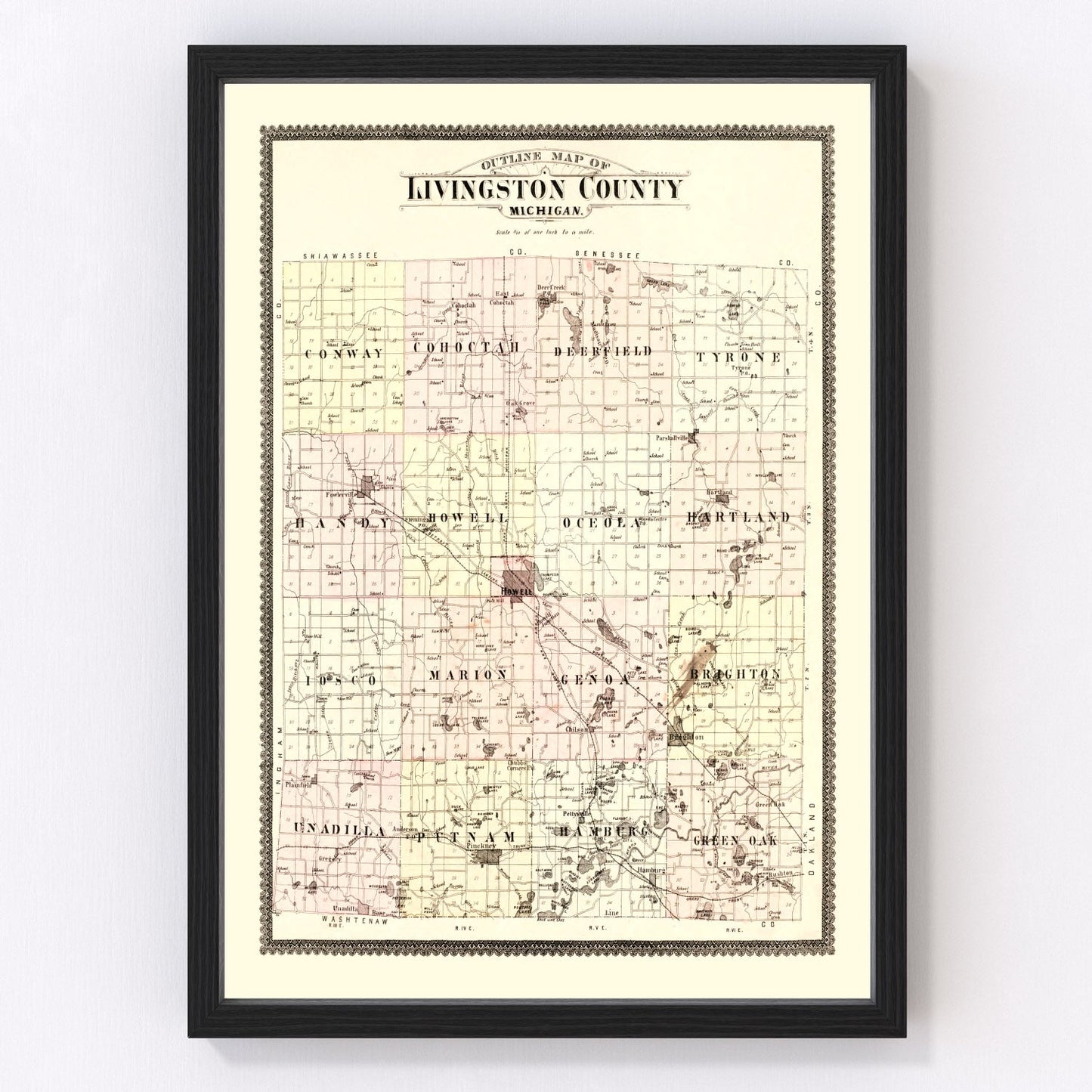 vintage map of Livingston County, Michigan, 1895
