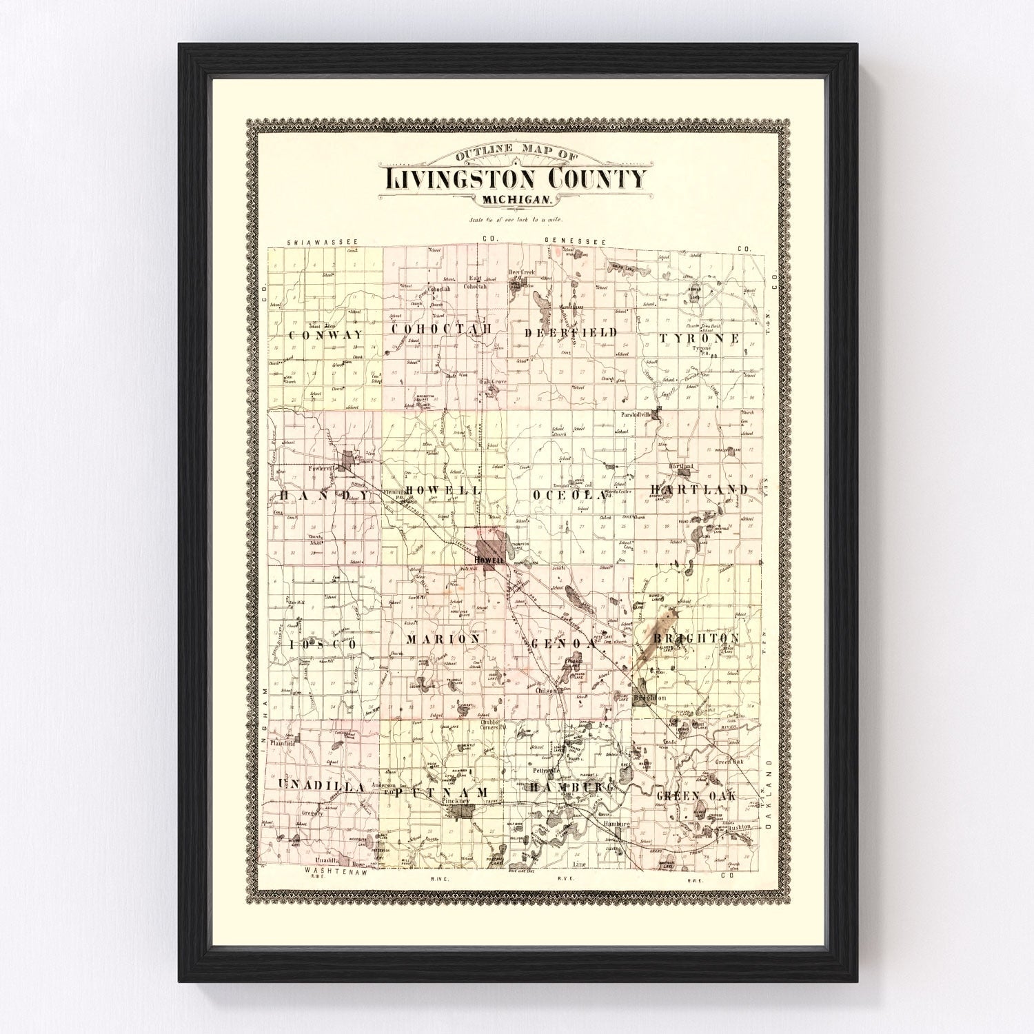 vintage map of Livingston County, Michigan, 1895