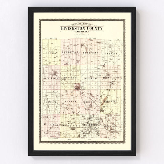 vintage map of Livingston County, Michigan, 1895