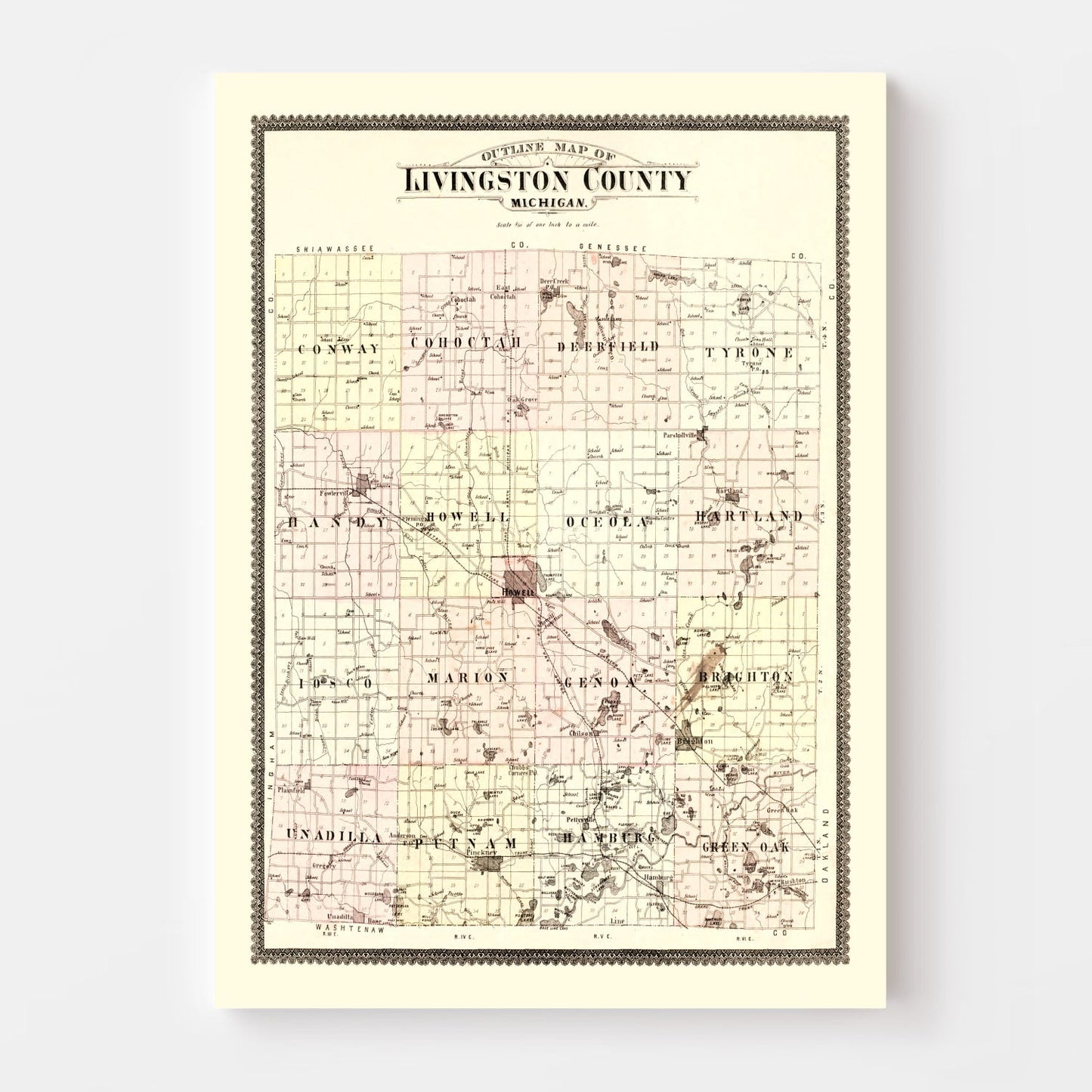 Vintage Map of Livingston County, Michigan, 1895