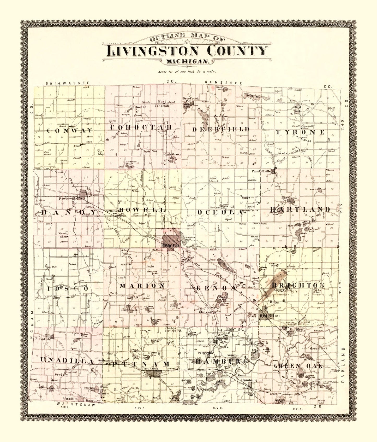 Vintage Map of Livingston County, Michigan, 1895