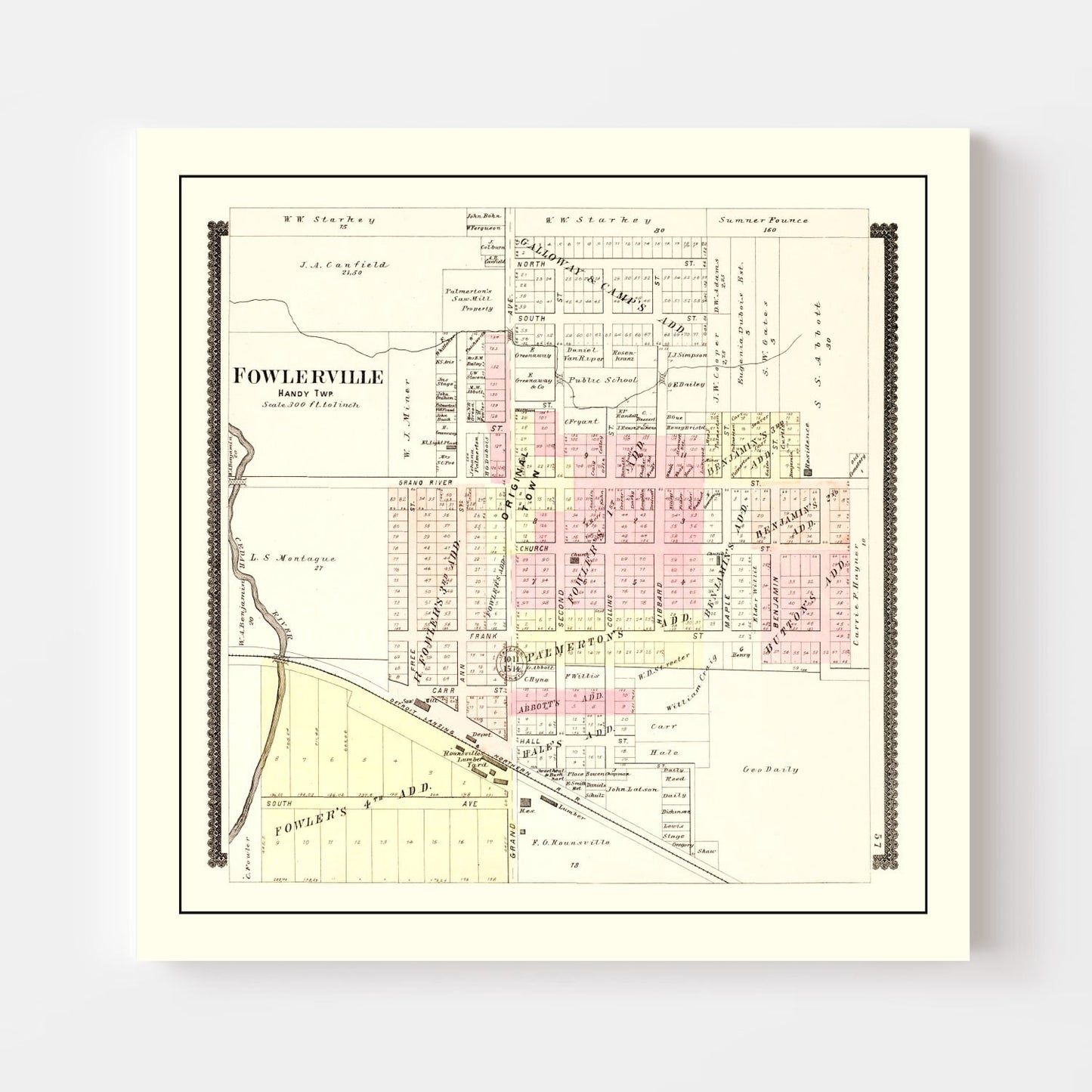 Vintage Map of Fowlerville, Michigan, 1895