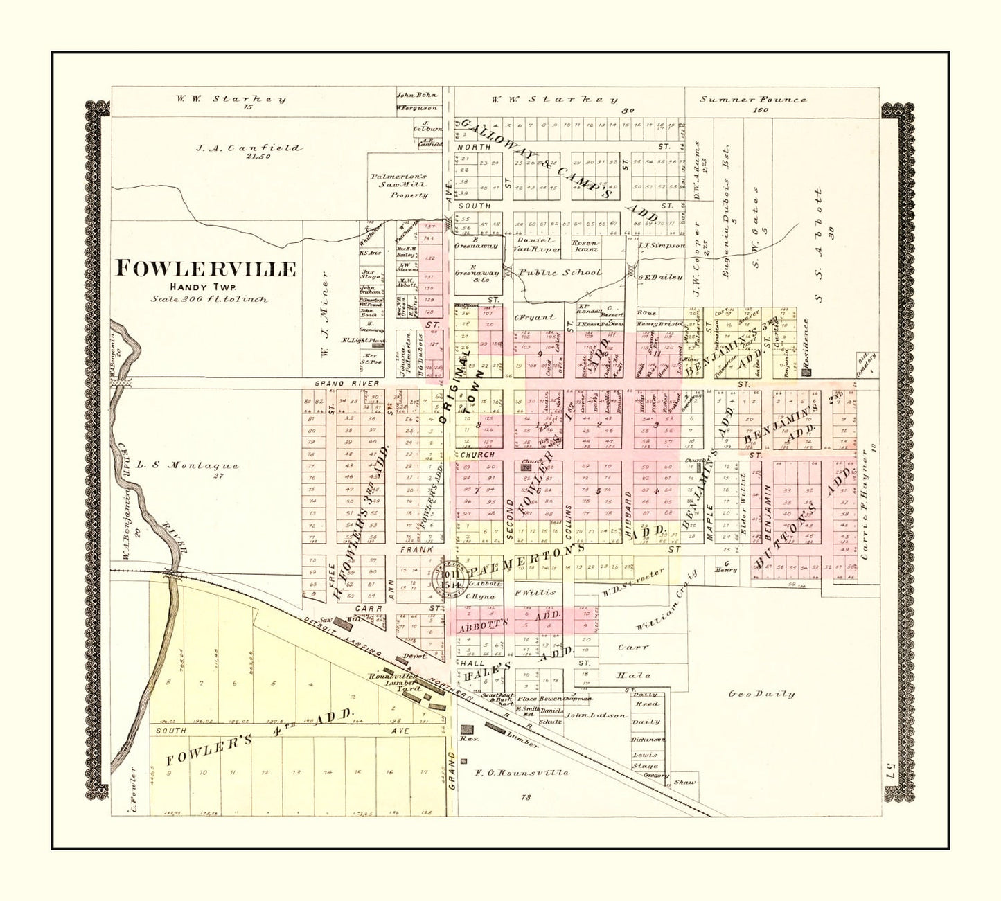 Vintage Map of Fowlerville, Michigan, 1895