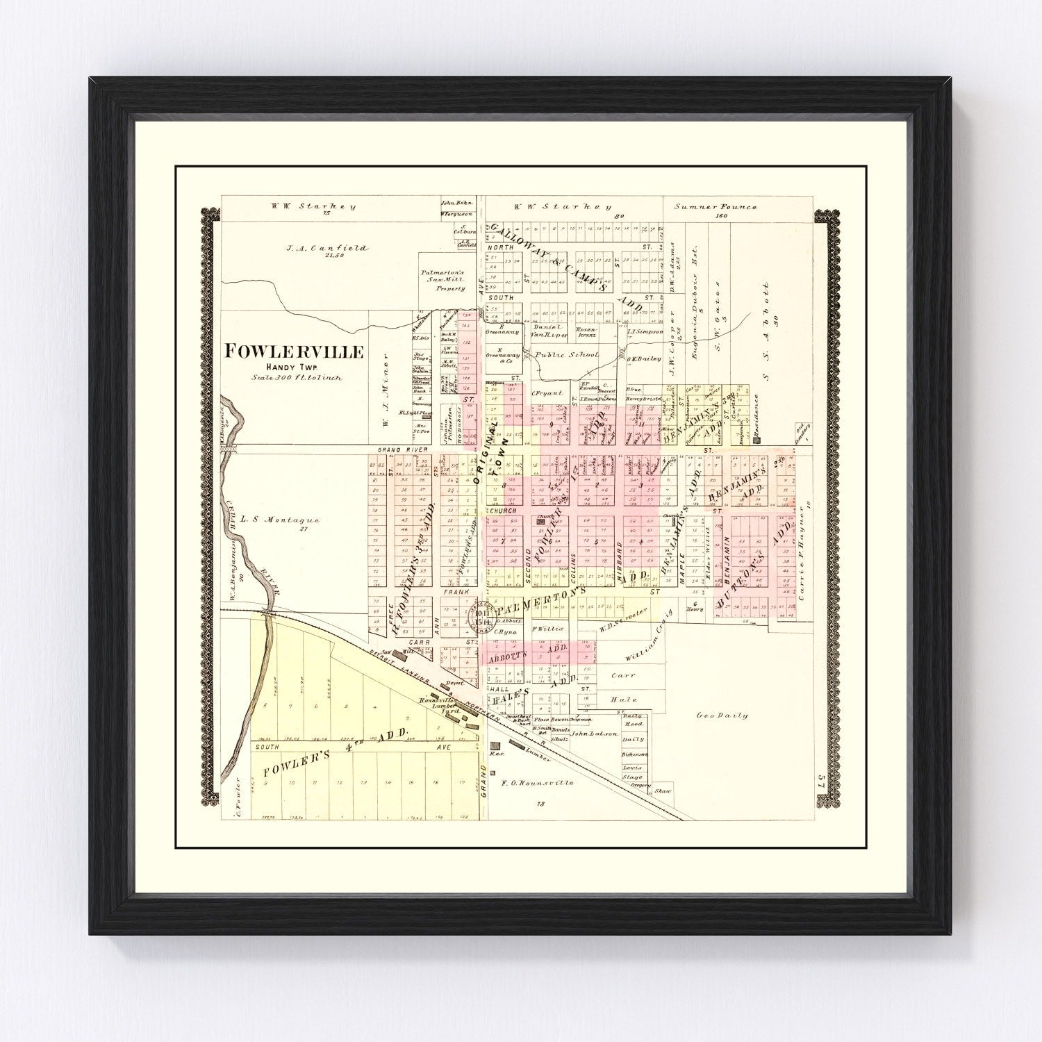 vintage map of Fowlerville, Michigan, 1895