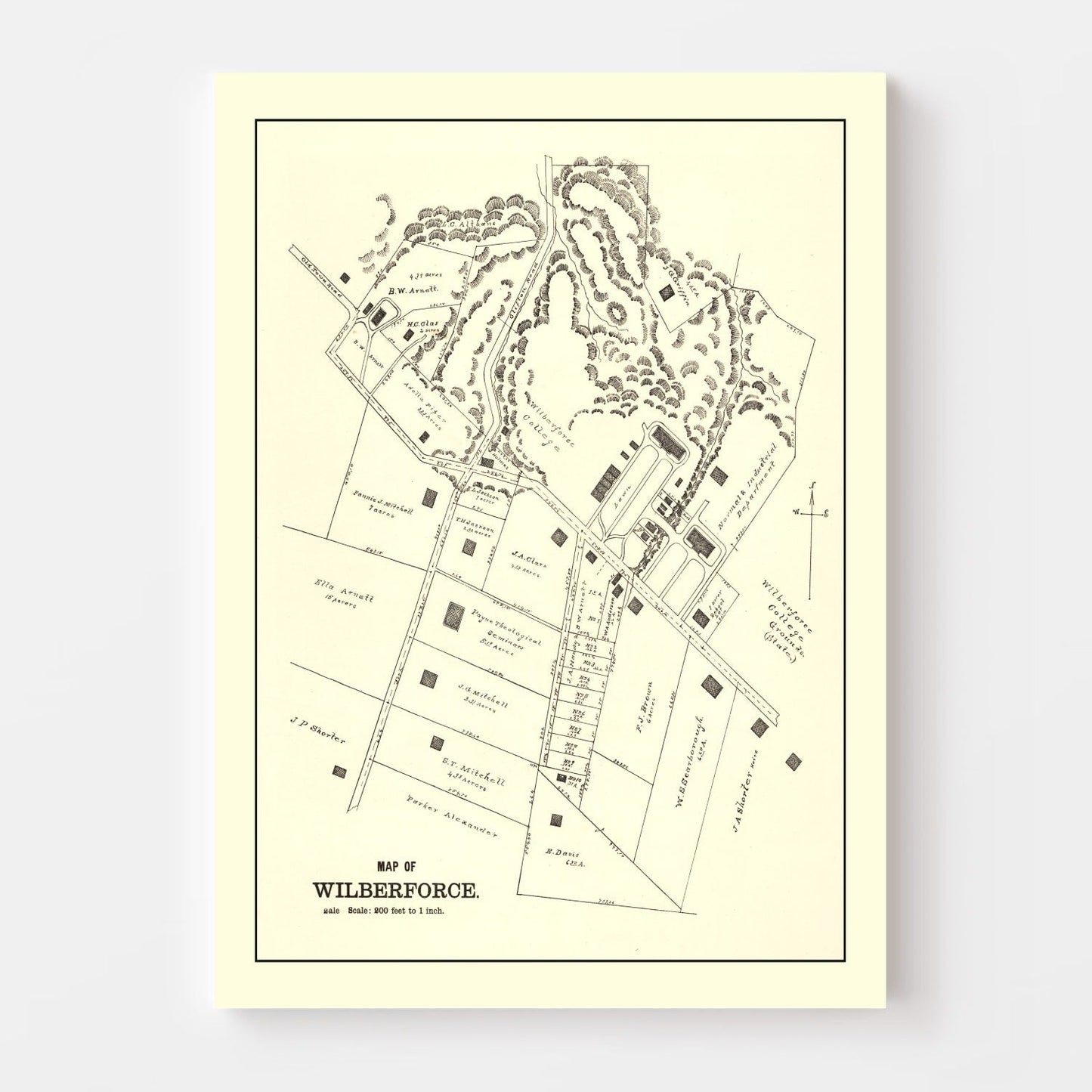 Vintage Map of Wilberforce, Ohio, 1896