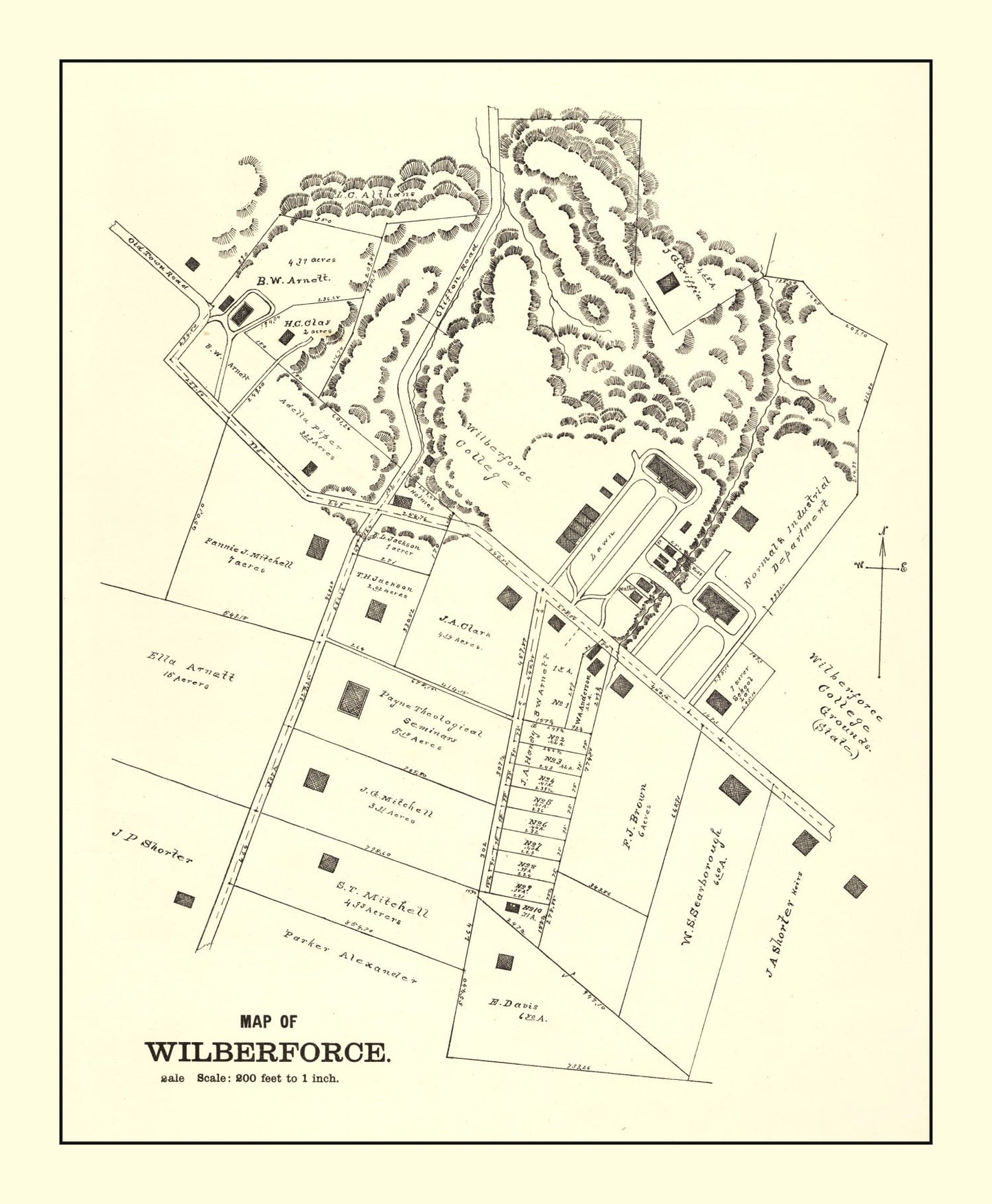 Vintage Map of Wilberforce, Ohio, 1896